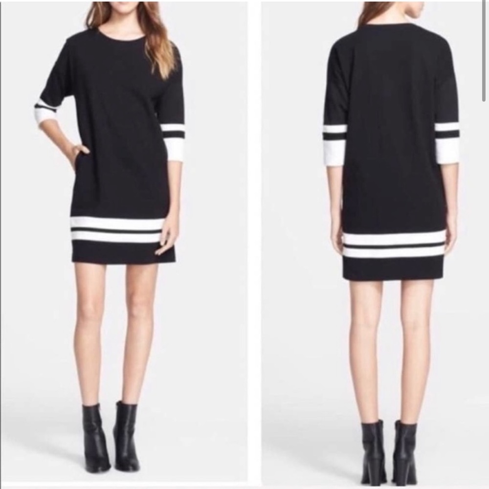 VINCE Black & White Striped Shift Dress